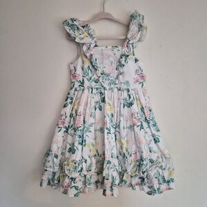 Janie and Jack Floral Ruffle Dress - White and Green